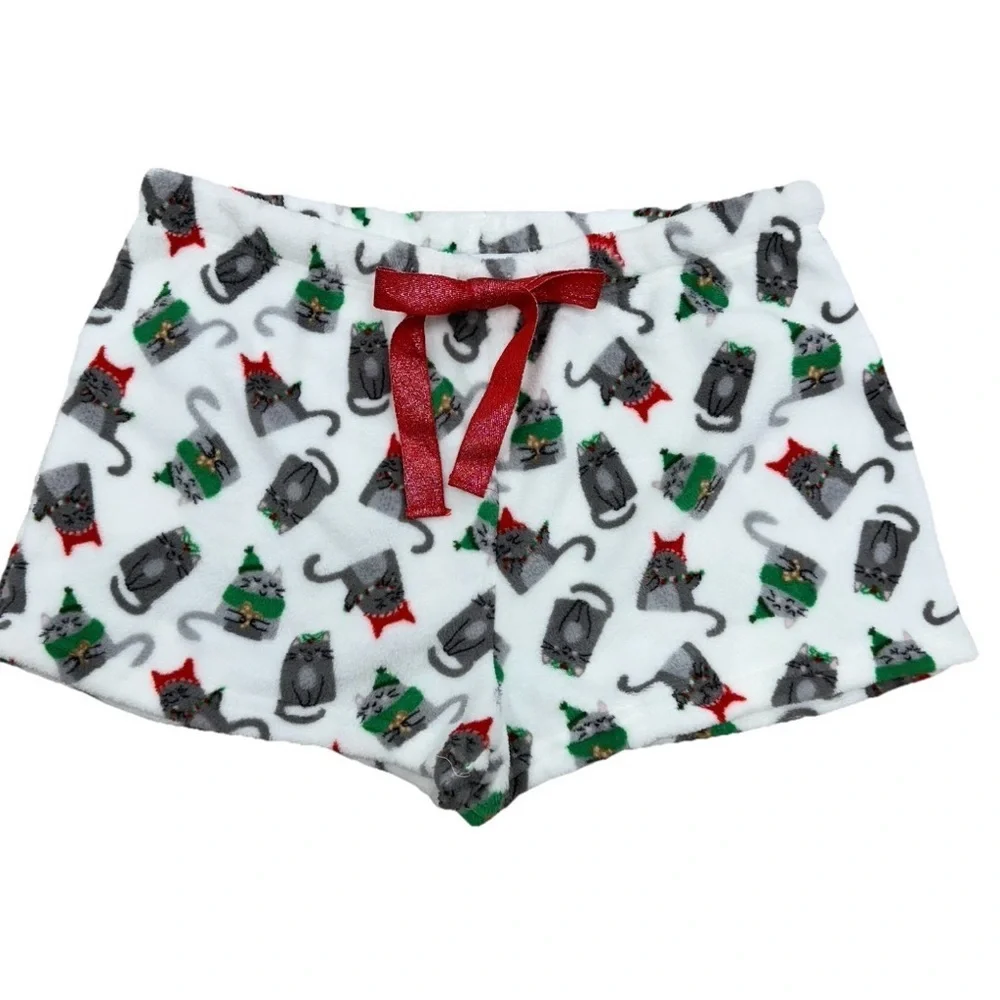 Pillow Talk Christmas Cat Print Pajama Shorts XL Intimates Sleepwear Fat Cats